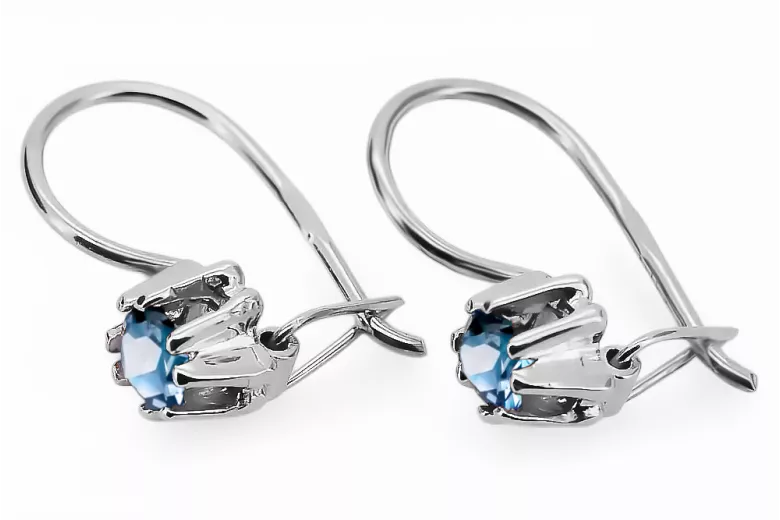 Sterling silver 925 14k 583 Aquamarine earrings vec053s Russian Soviet USSR Vintage style Art Deco style